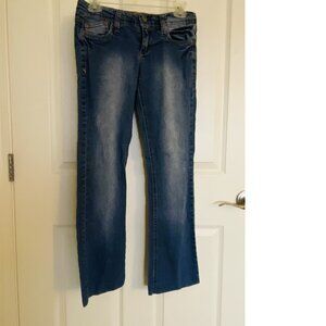 Wall Flower Jeans Blue Luscious Curvy Bootcut Flared Embroidered Sz 5 Length 35"